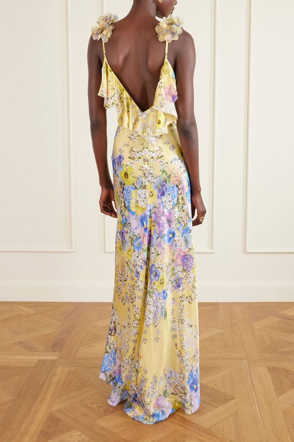 Vacation-style Floral Strap V-neck Printed Long Camisole Dress