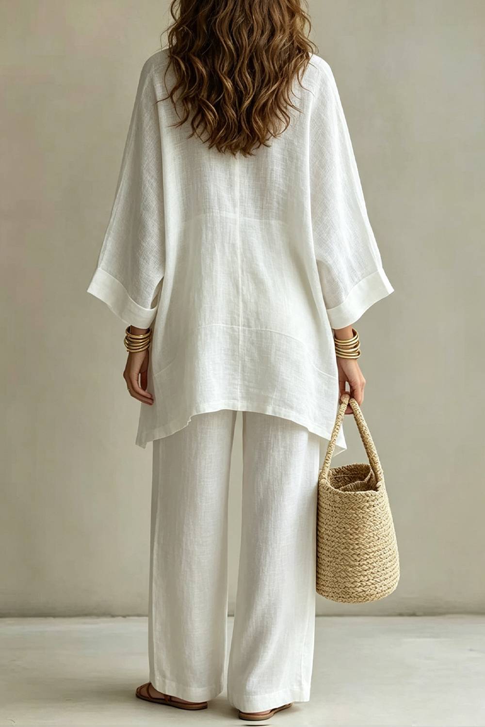 Simple V-neck Vest Cardigan Wide-leg Pants Three-piece Set