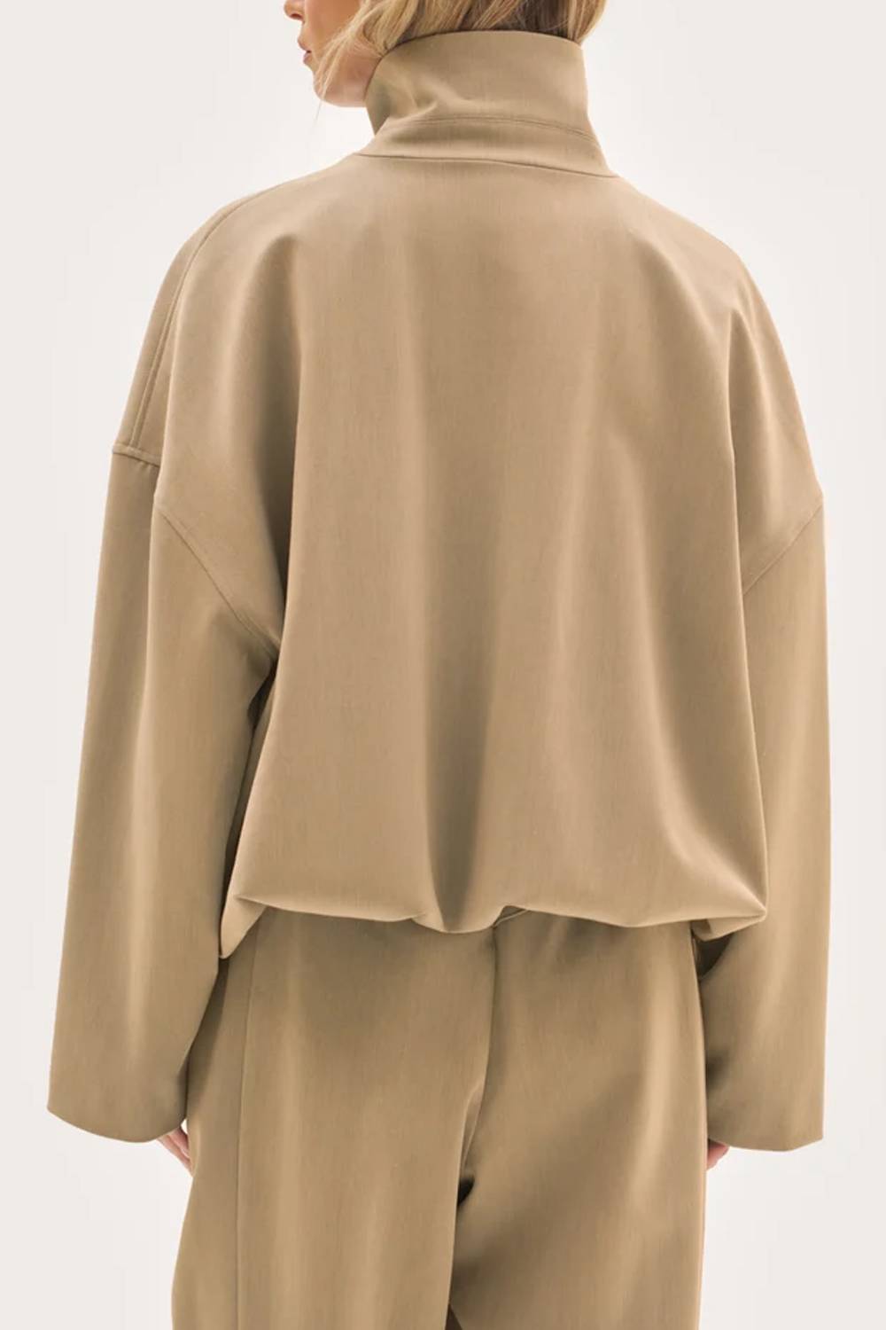 Oversized Stand‑Collar Zip‑Up Pocket Jacket