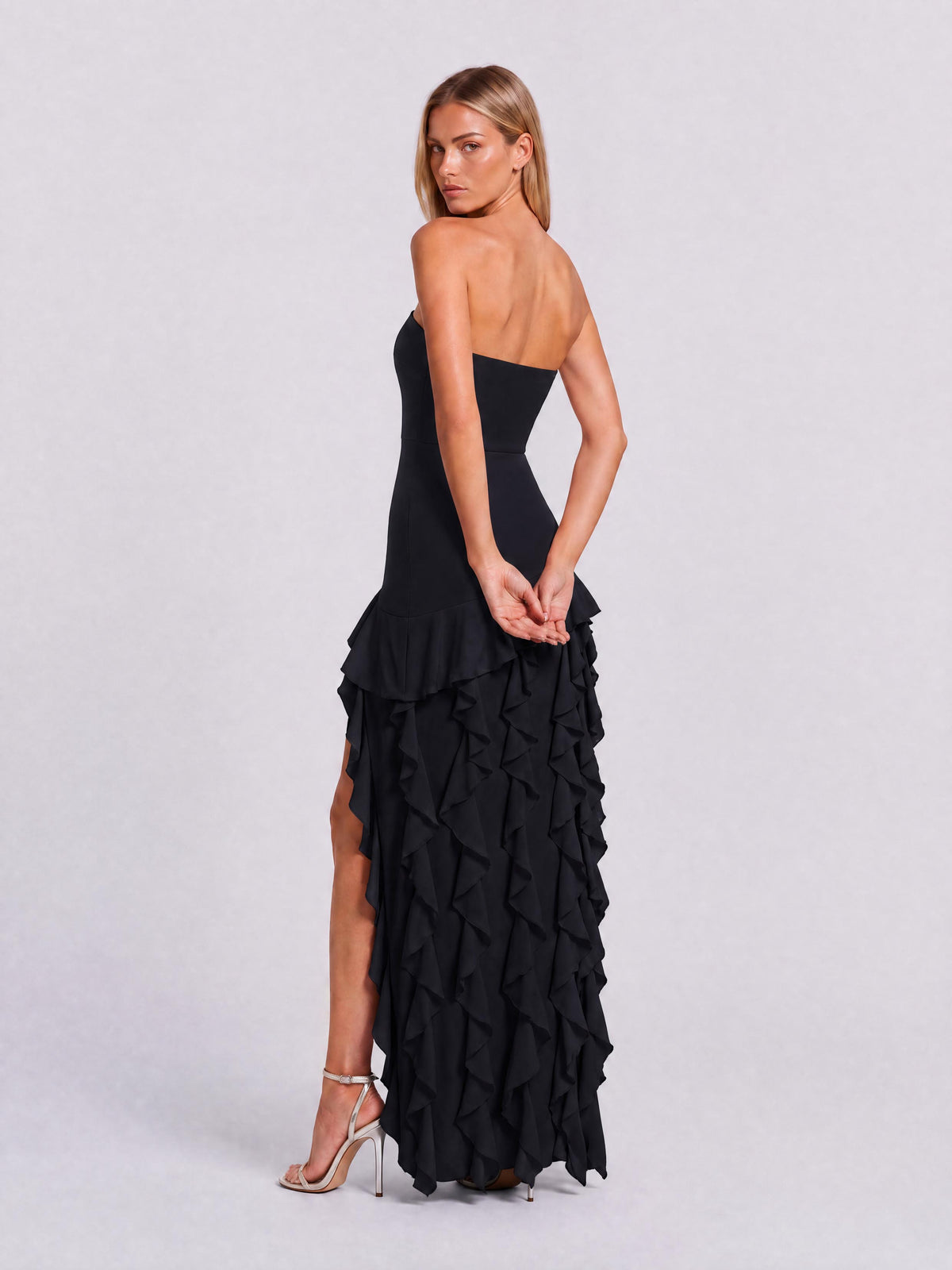 Strapless Ruffled High Split Slim-Fit Long Dress