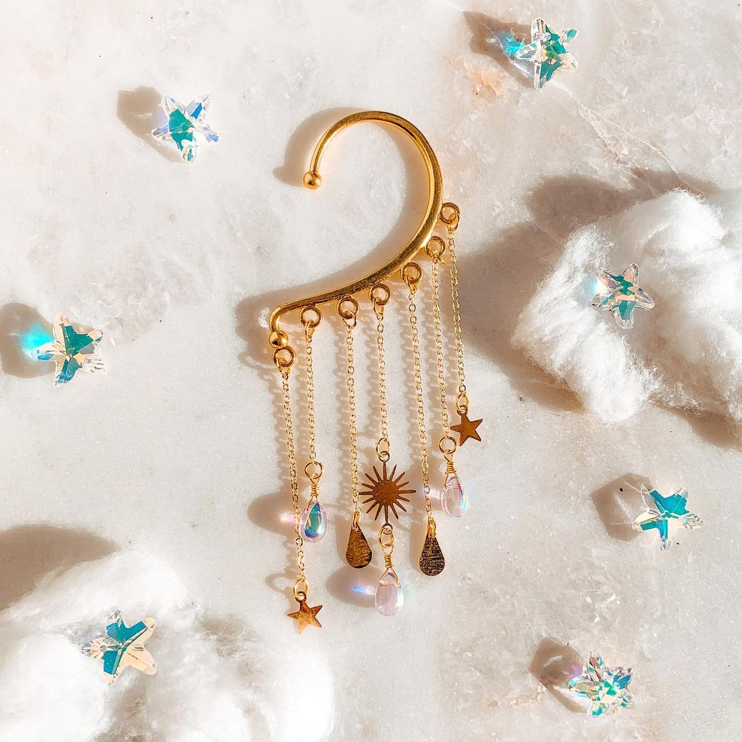 Moon & Star Crystal Tear Drops Ear Cuffs-Likemychoice