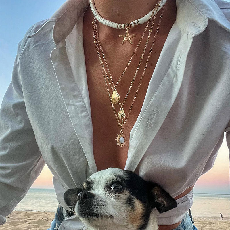 Retro Starfish Shell Multilayer Pendant Necklace-Likemychoice