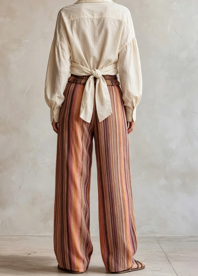 Tied Waist Shirt Striped Harem Pants Set