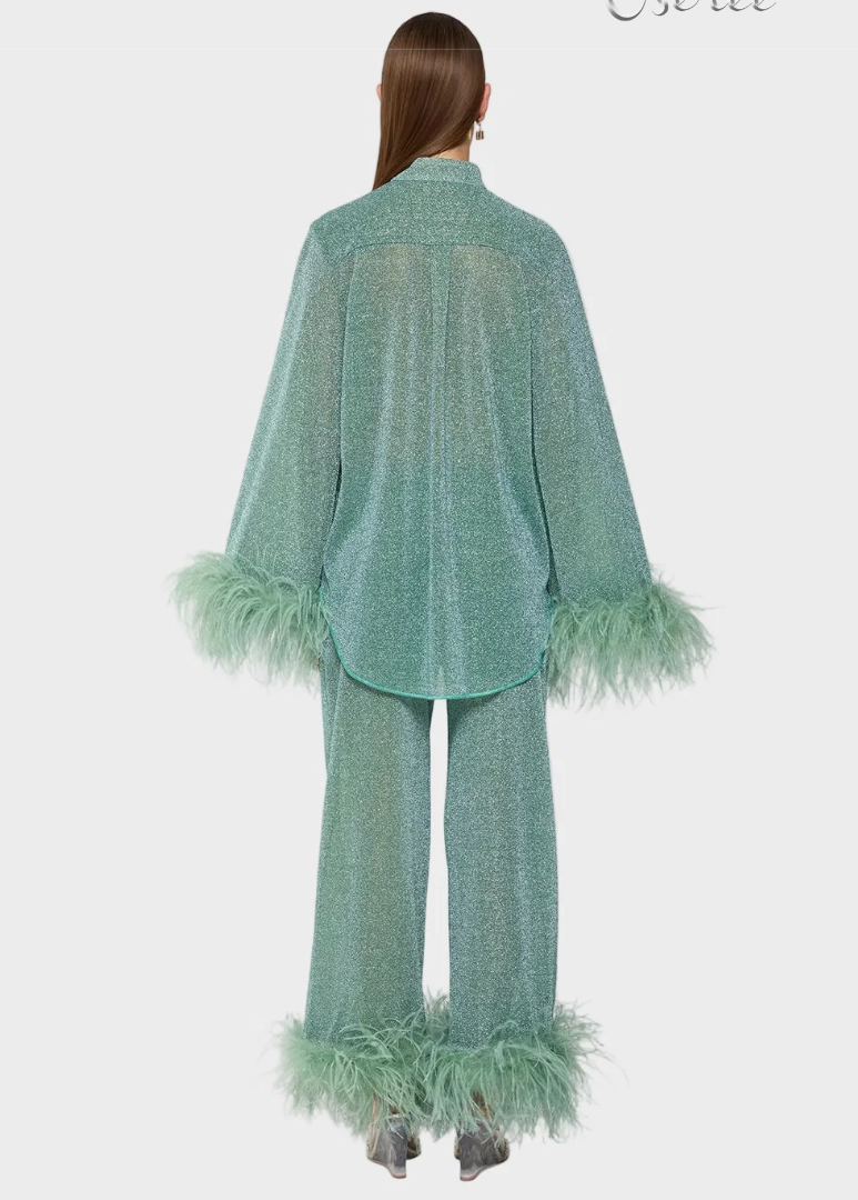 Mint Green Bright Silk Two-Piece Set