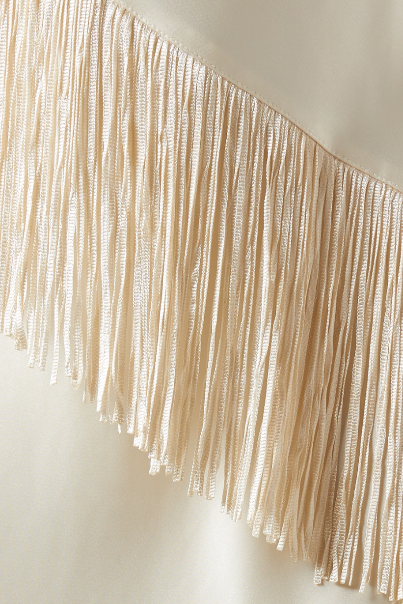 Asymmetrical Fringe Satin Midi Dress