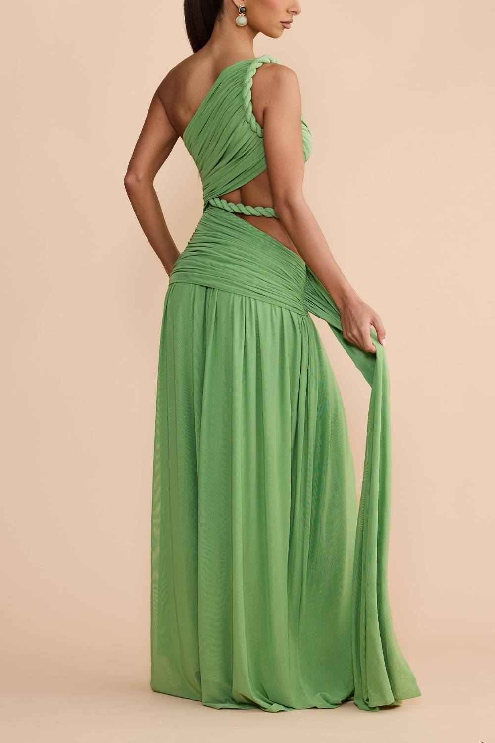 One Shoulder Twisted Rope Cut‑Out Draped Maxi Dress