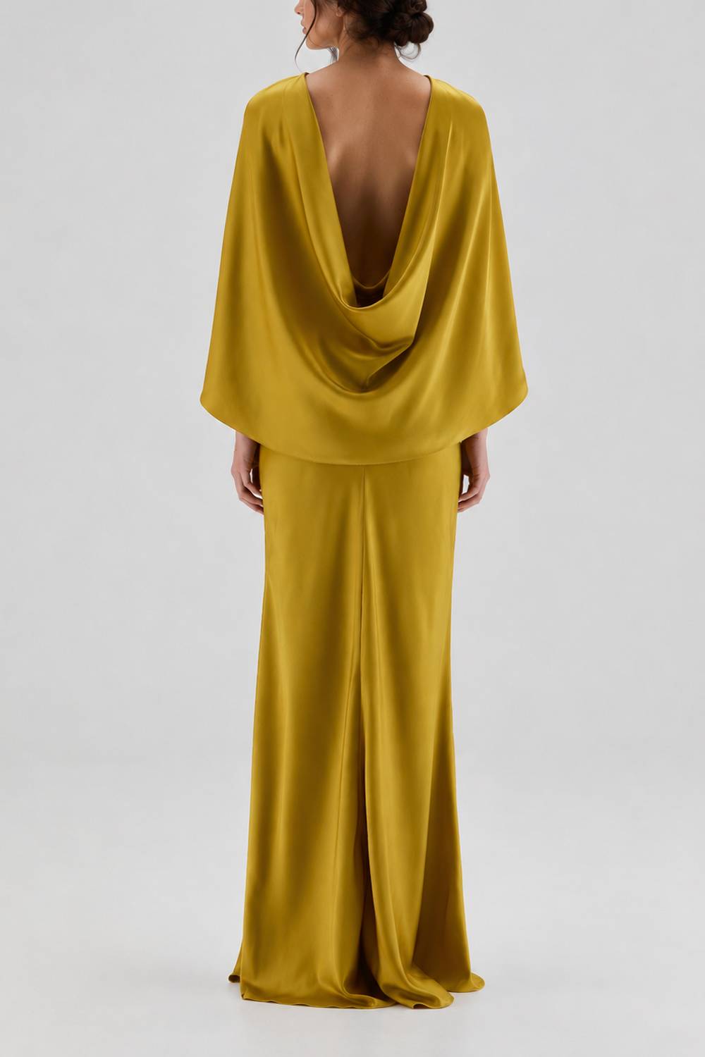 Cape Sleeve Satin Mermaid Maxi Evening Gown