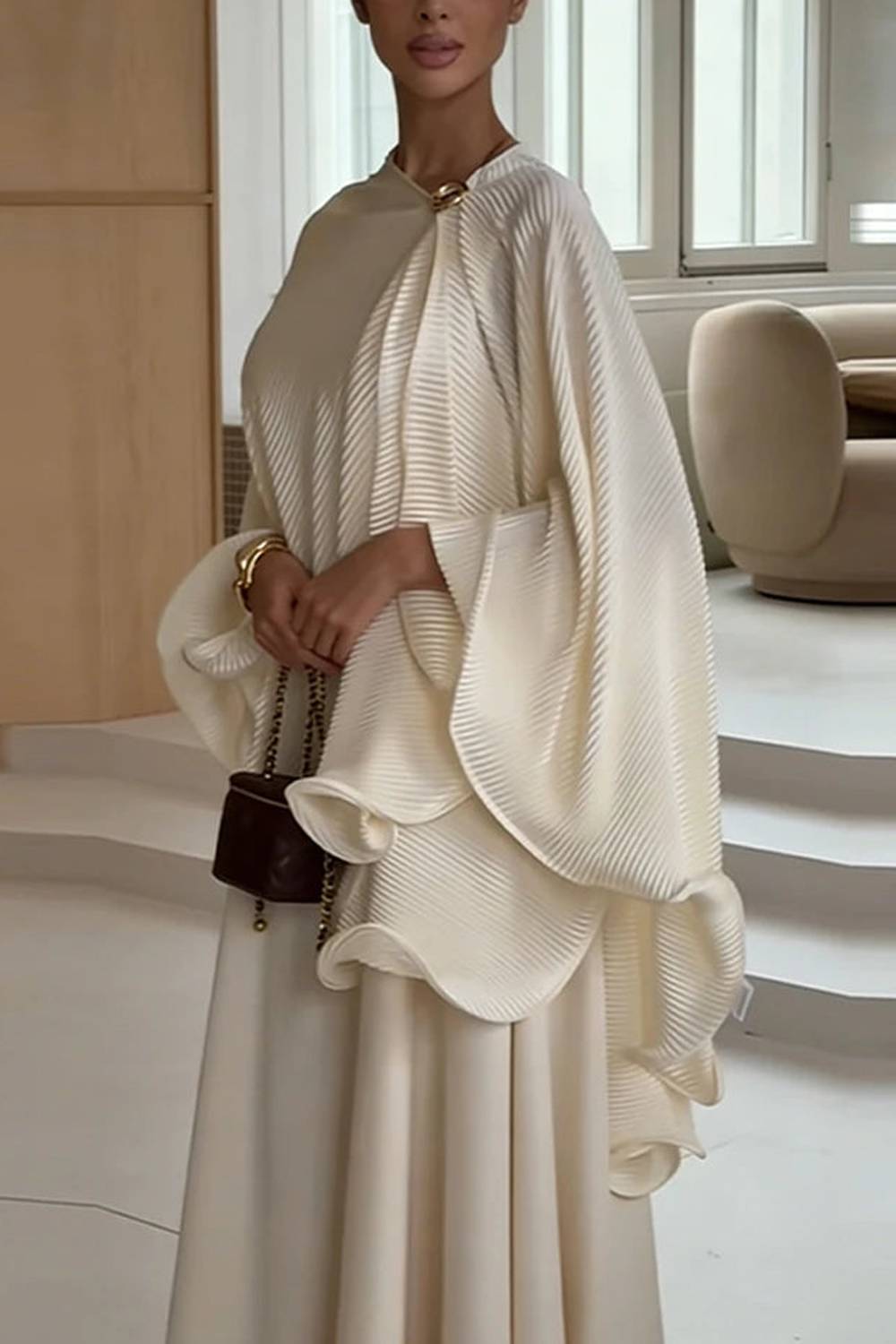Ribbed Cape Sleeve Maxi Skirt Two Piece Set