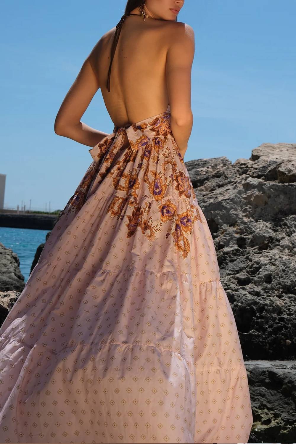 Bohemian V-neck Floral Print Long Dress