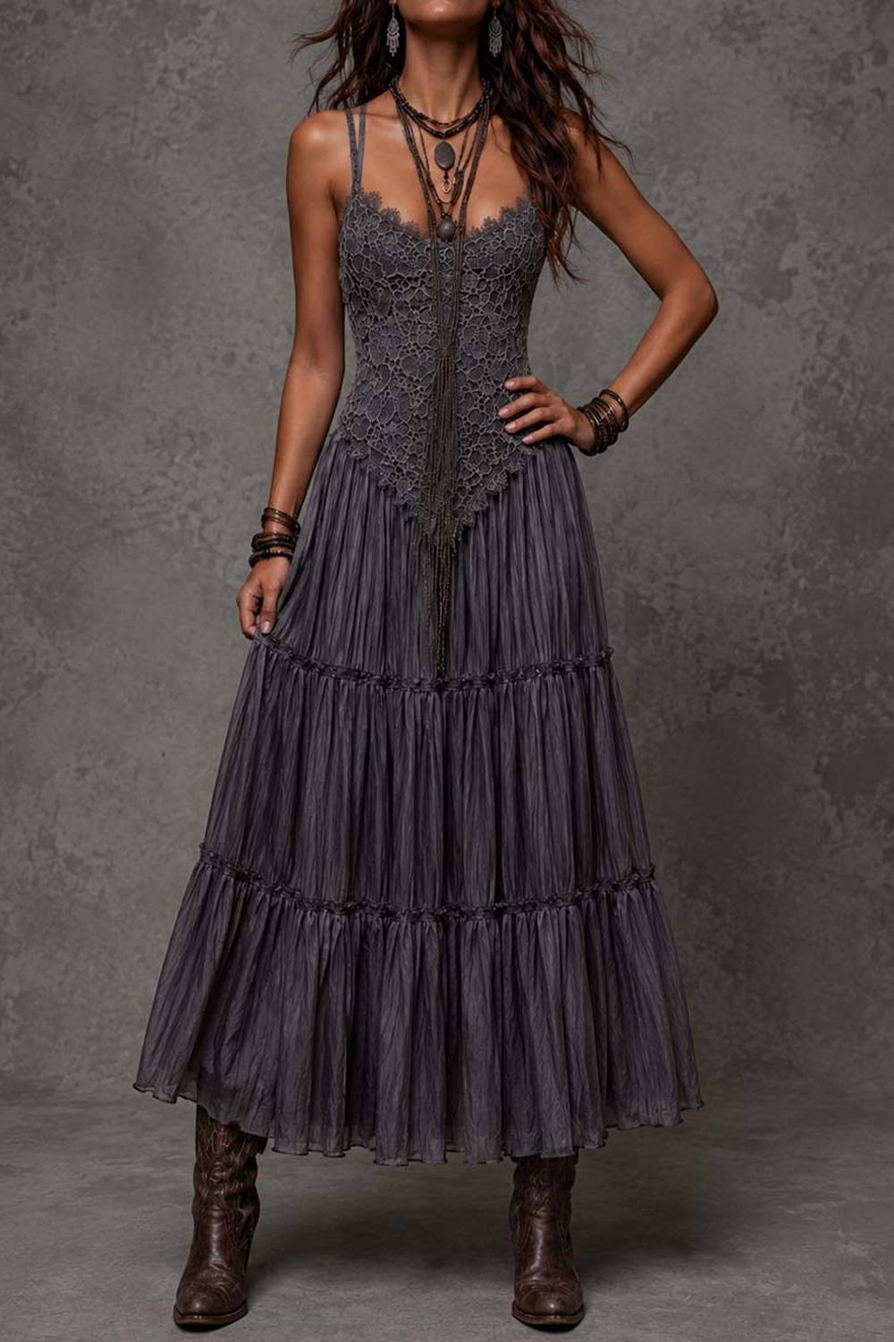 Robe nuisette bohème avec empiècements en dentelle