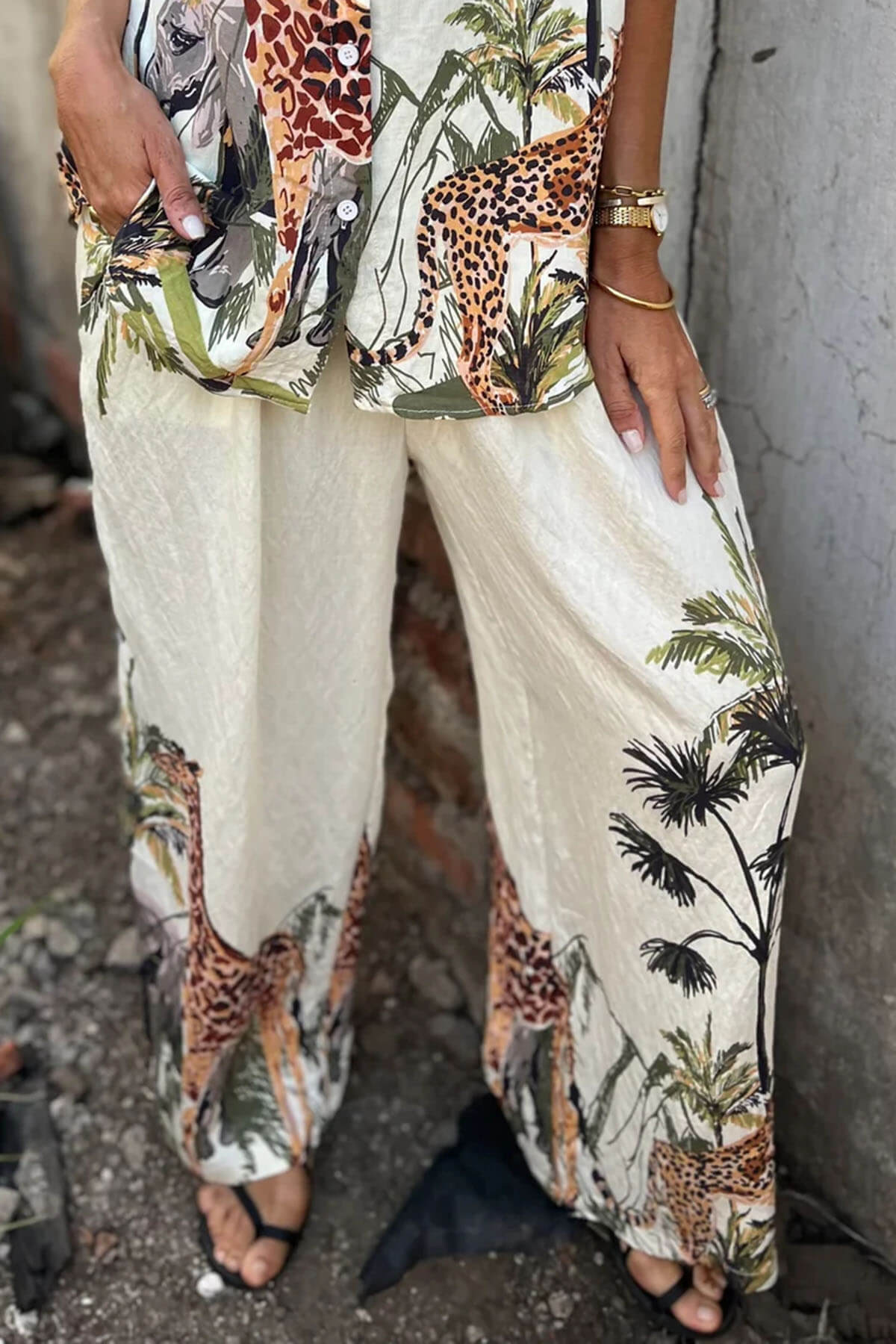 Unique Jungle Print Loose Button-Down Shirt