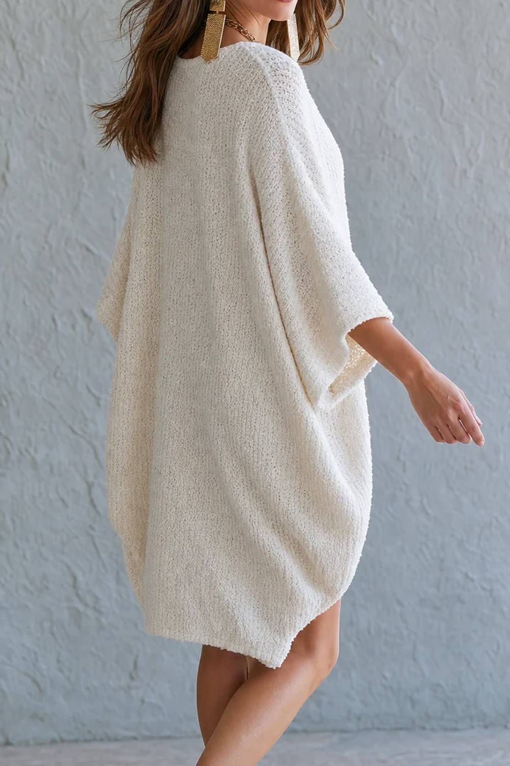 Knitted Deep V Dolman Sleeve Loose Knit Dress
