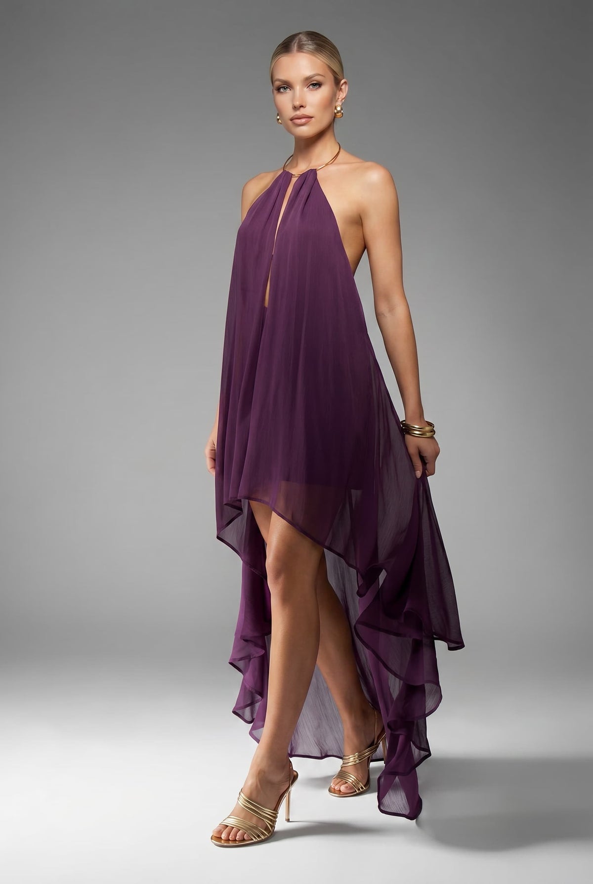 Backless Irregular Hem Maxi Dress