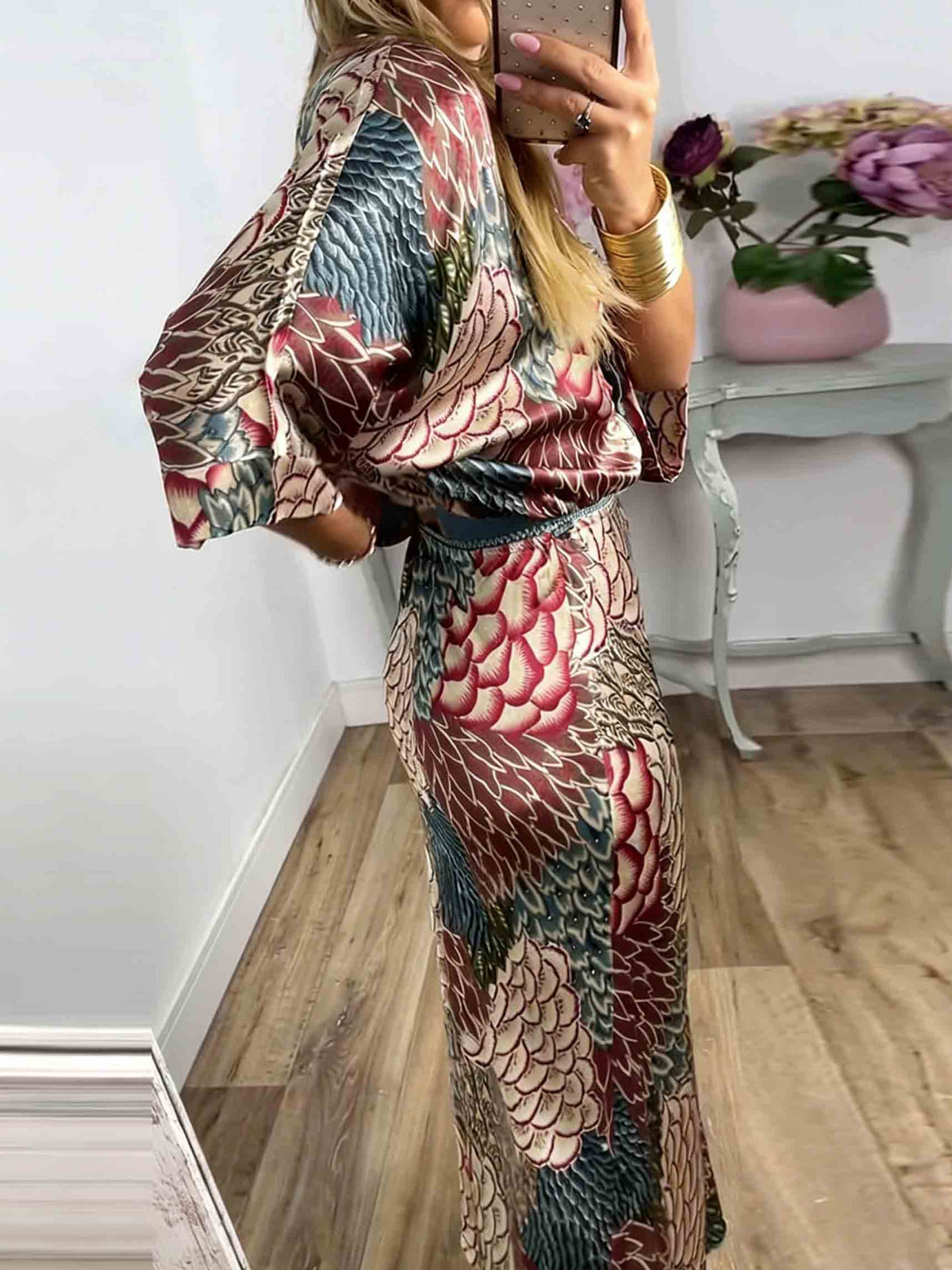 Retro Scale Print Satin Printed Skirt