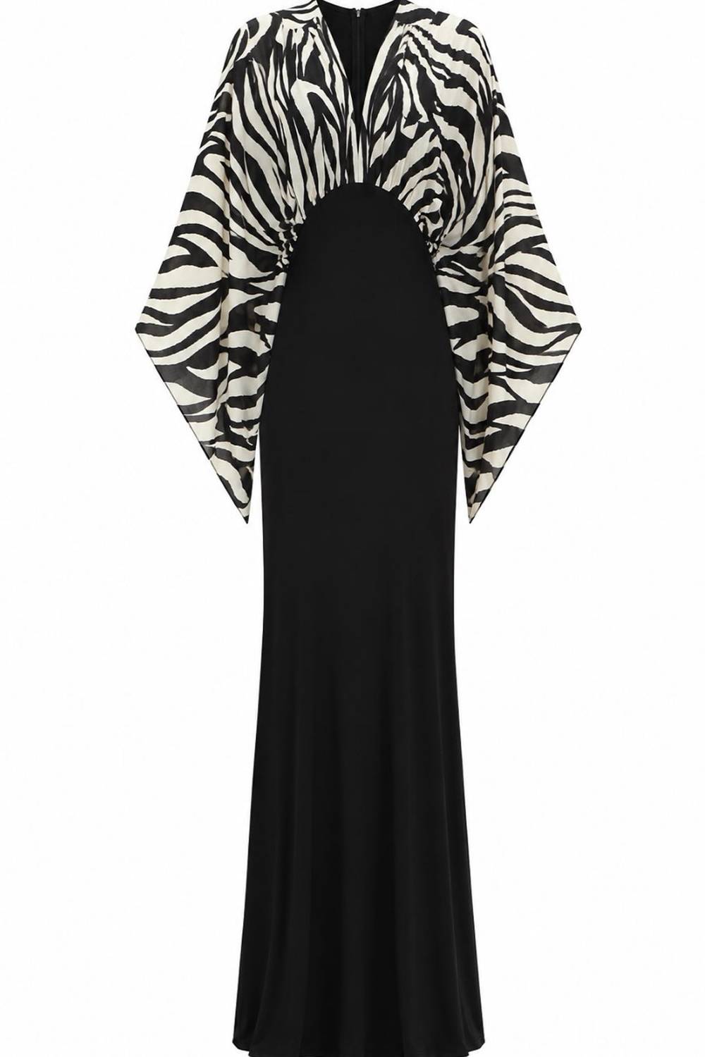 Zebra Print Batwing Sleeve V‑Neck Waist Corset Mermaid Maxi Dress