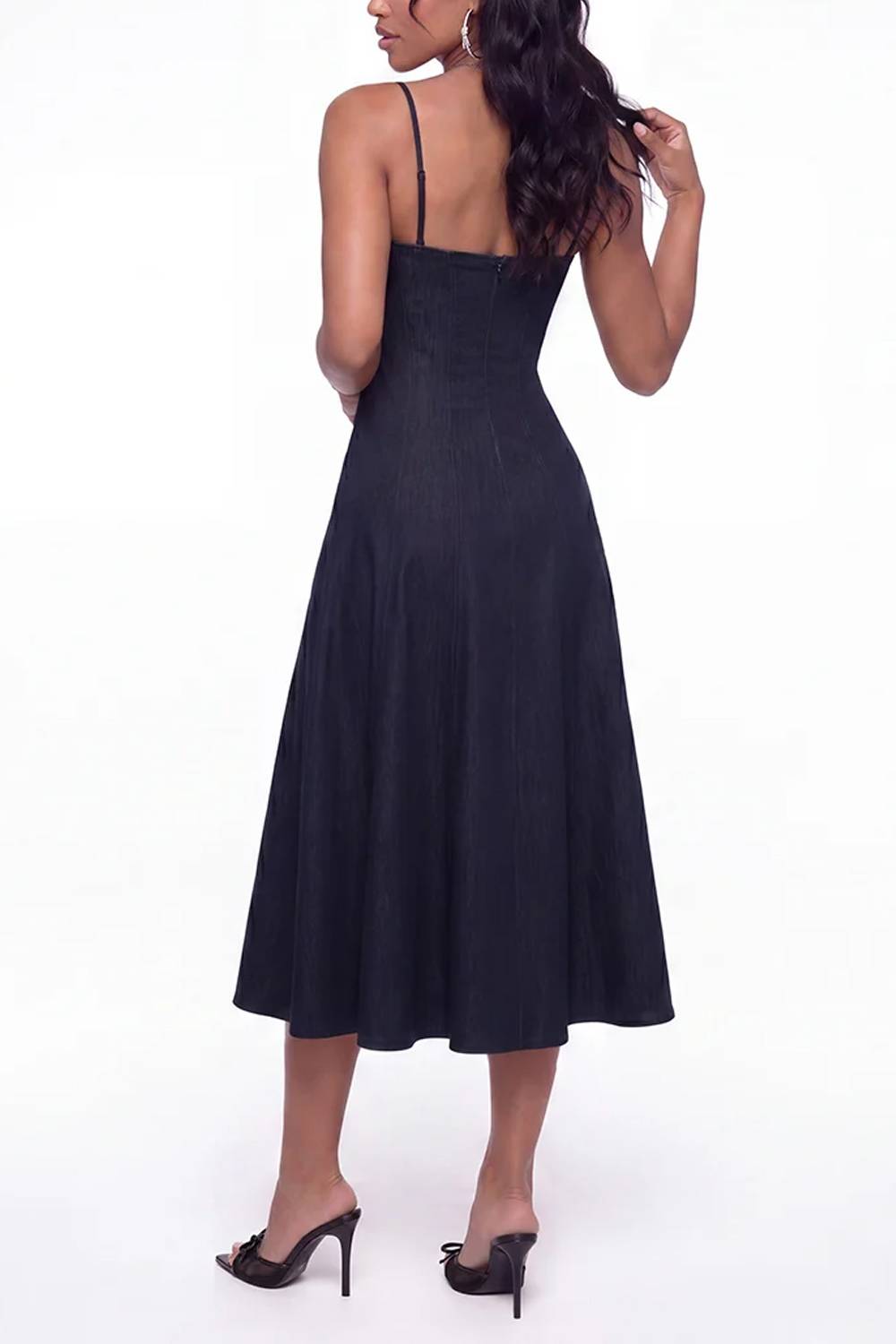 Spaghetti Strap Sweetheart Corset Midi Flare Dress