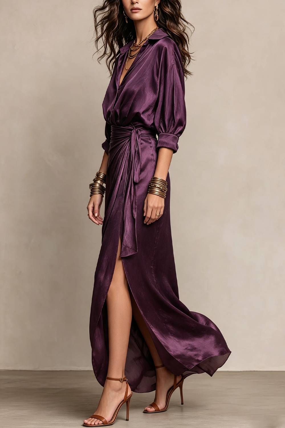 Satin Shirt Skirt Two-piece Set