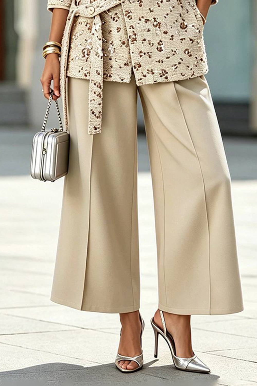 Minimalist commuter-style blazer with wide-leg pants set
