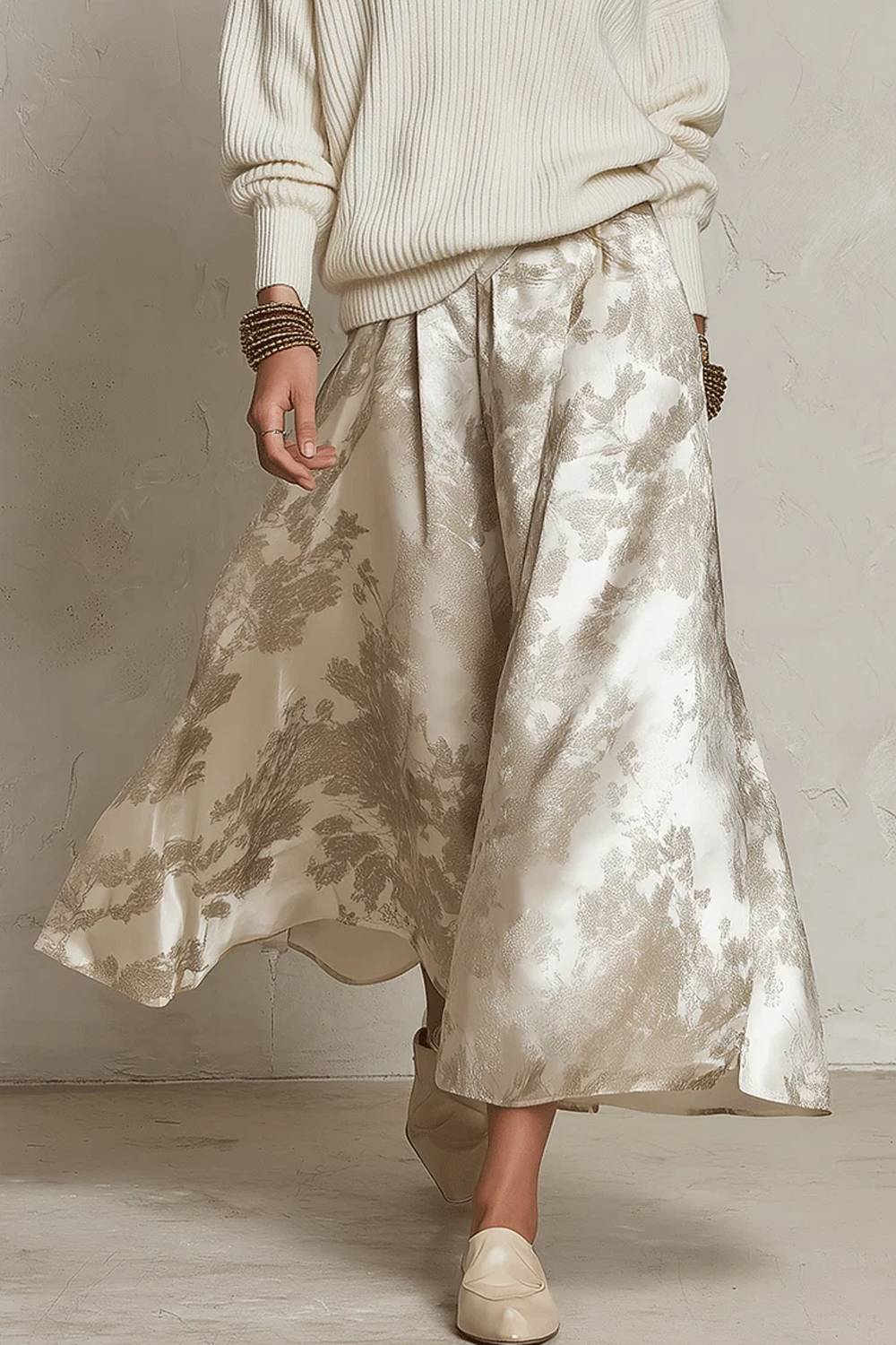 V-Neck Loose Knit Top Vintage Jacquard Skirt Two-Piece Set