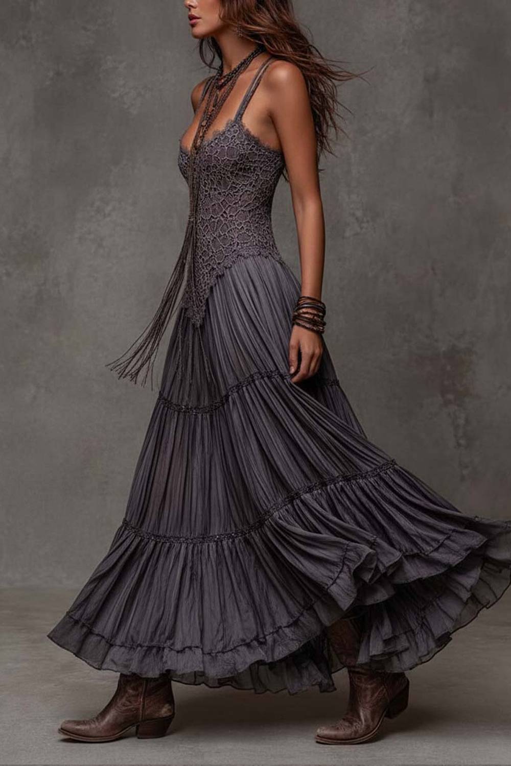 Robe nuisette bohème avec empiècements en dentelle