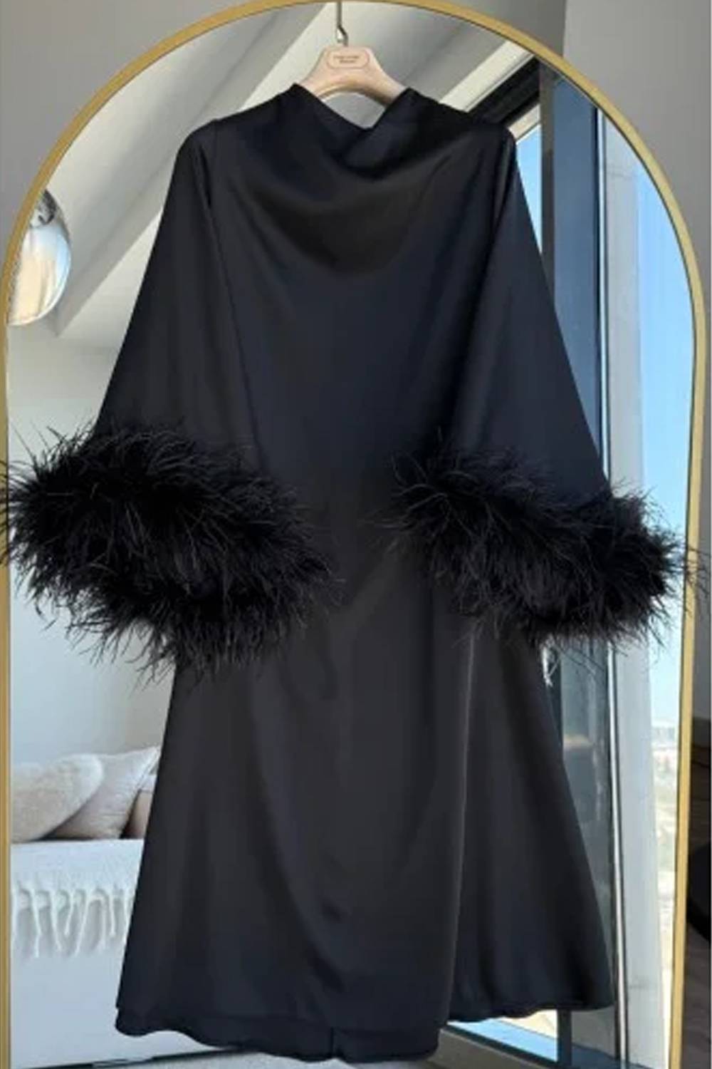 Loose Feather Cuff Long Dress Gown