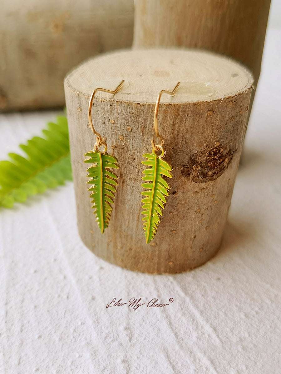 Pressed Flower Earrings - Natural Forest Fern Resin Leaf Botanical-Likemychoice