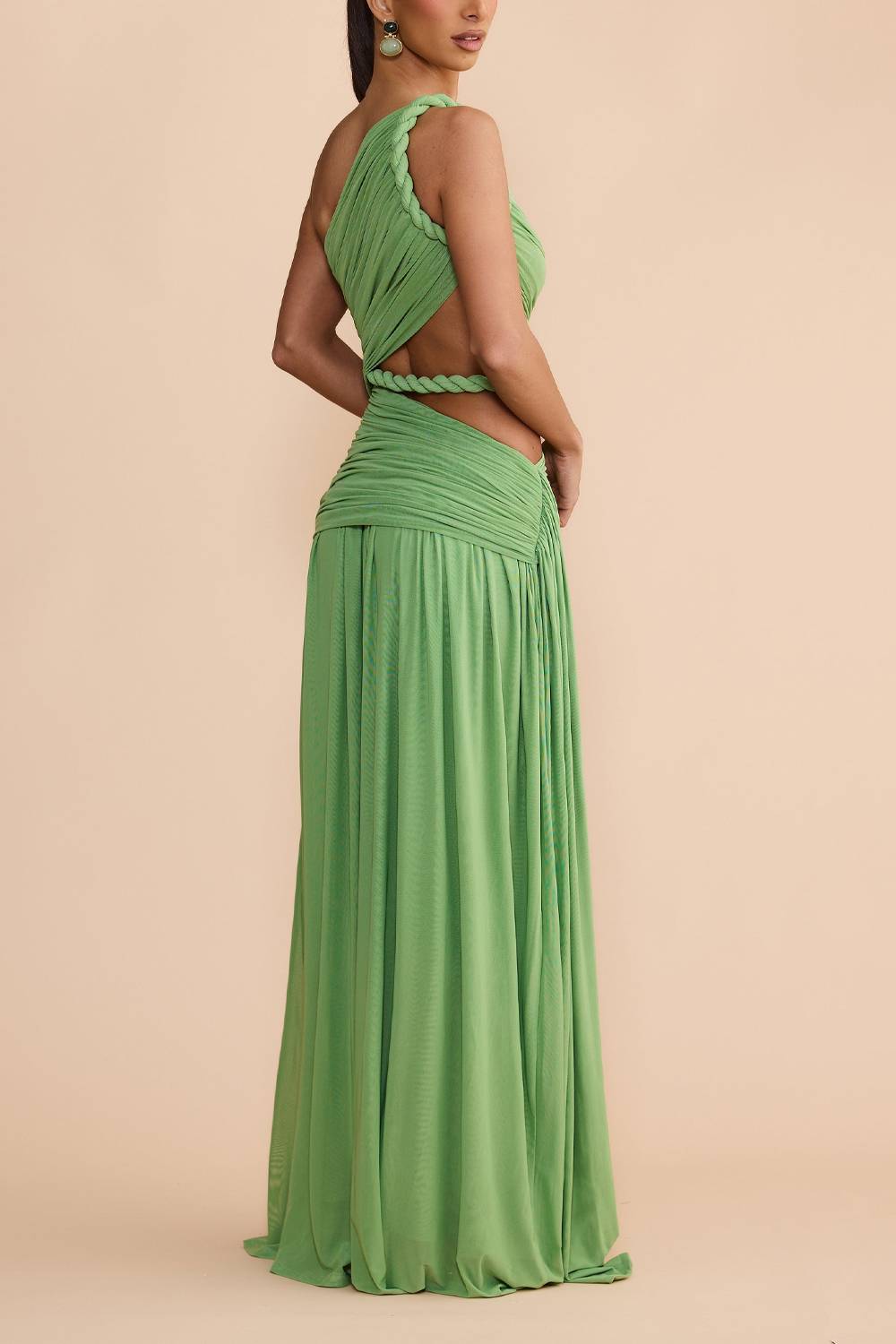One Shoulder Twisted Rope Cut‑Out Draped Maxi Dress
