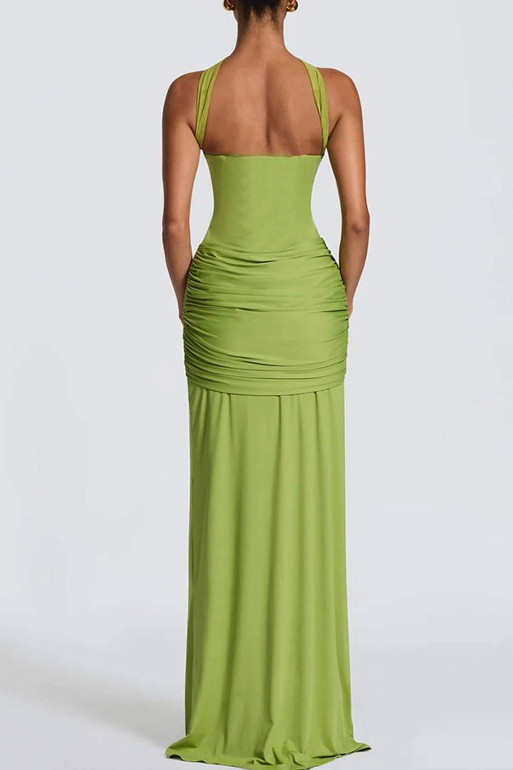 Sweetheart Halter Neck Twist Front Ruched Mermaid Maxi Dress
