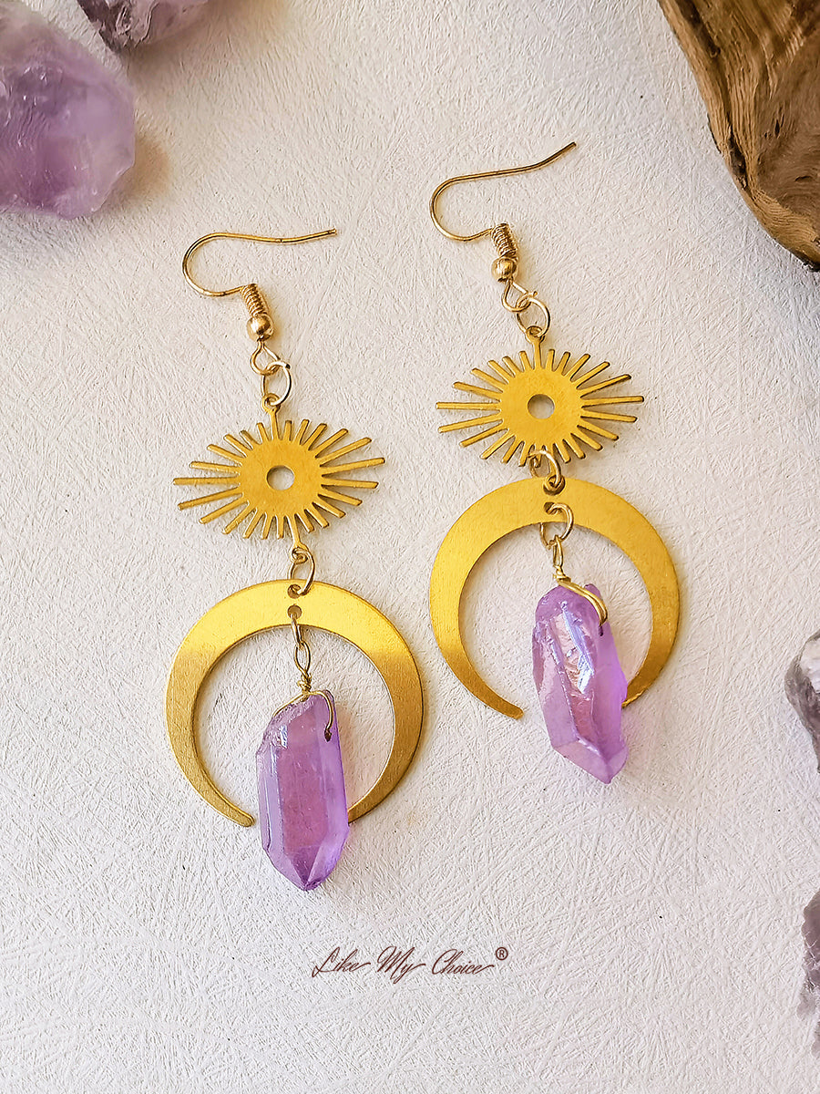 Witchy Eye Moon Crystal Earrings-Likemychoice