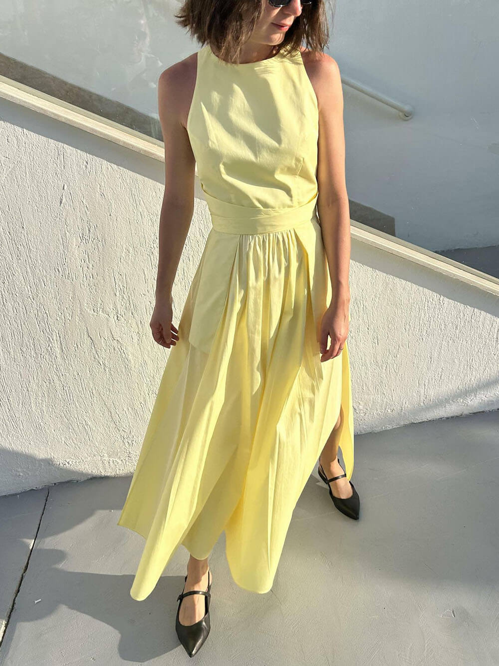 Unique Side Slit Lace-Up Pocket Vest Dress