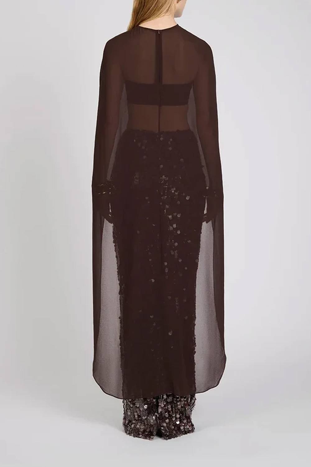 Women Cape Sleeve Sheer Top & Sequin Maxi Skirt Two Piece Set