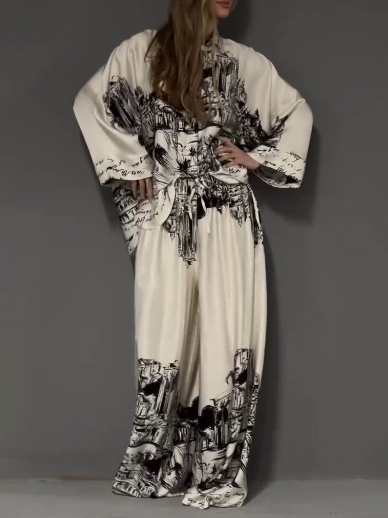 Architectural Print Satin Shirt
