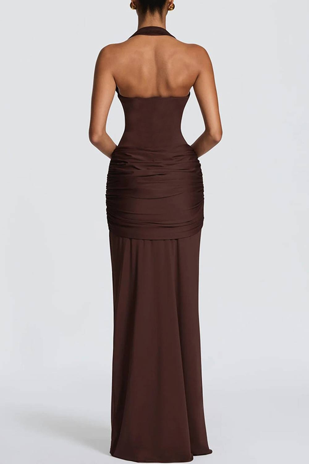 Sweetheart Halter Neck Twist Front Ruched Mermaid Maxi Dress