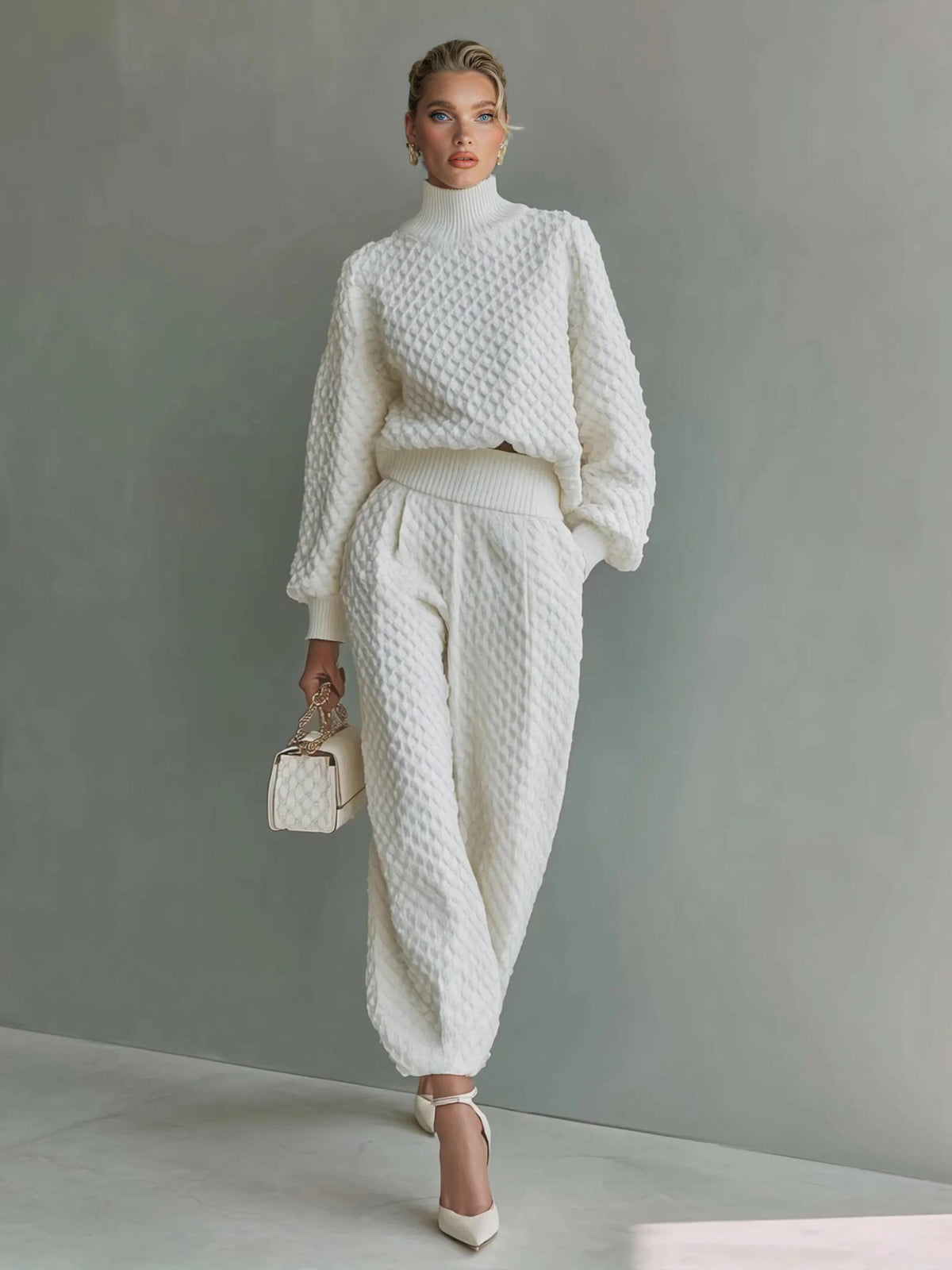 Casual Textured Knit Top & Pants Set