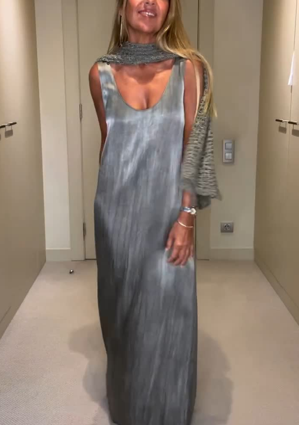 Open Knit Cape Overlay Pleated Maxi Dress