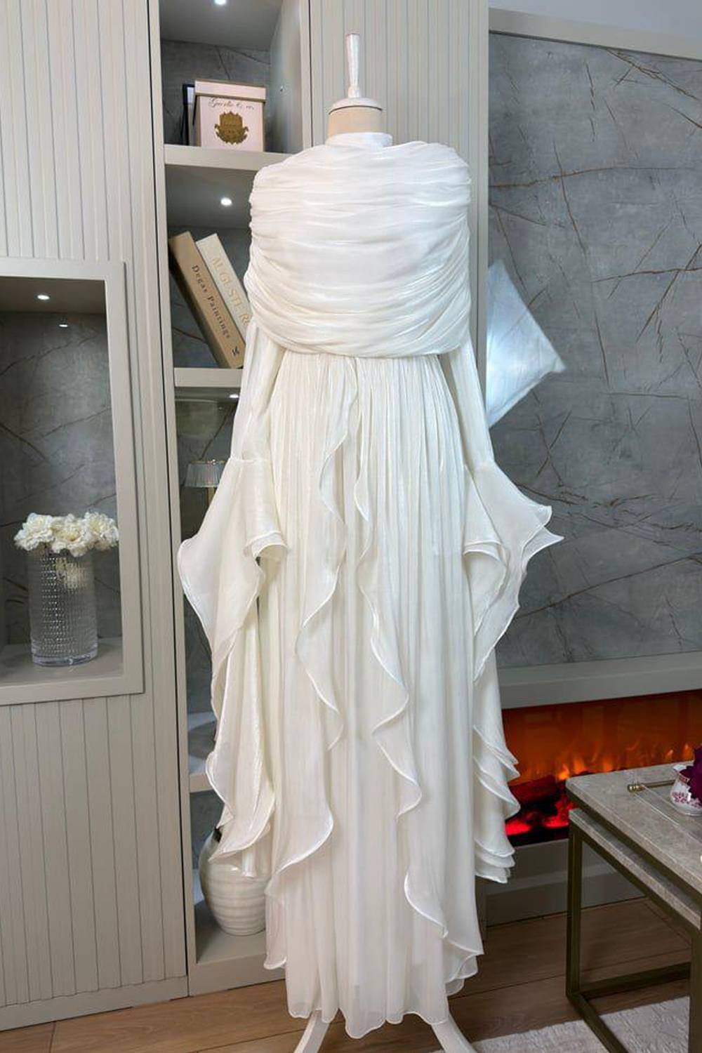 Modest Ruffled Long Sleeve Maxi Evening Dress (Hijab Not Included)