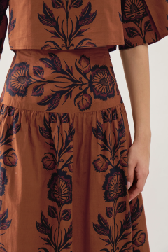 Folk Floral Print Fit-and-Flare Midi Dress
