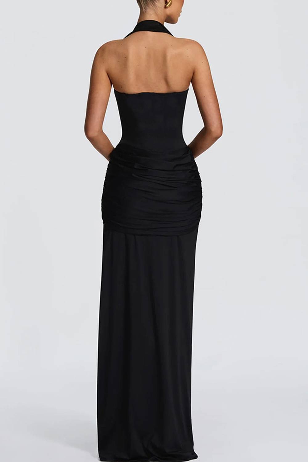 Sweetheart Halter Neck Twist Front Ruched Mermaid Maxi Dress