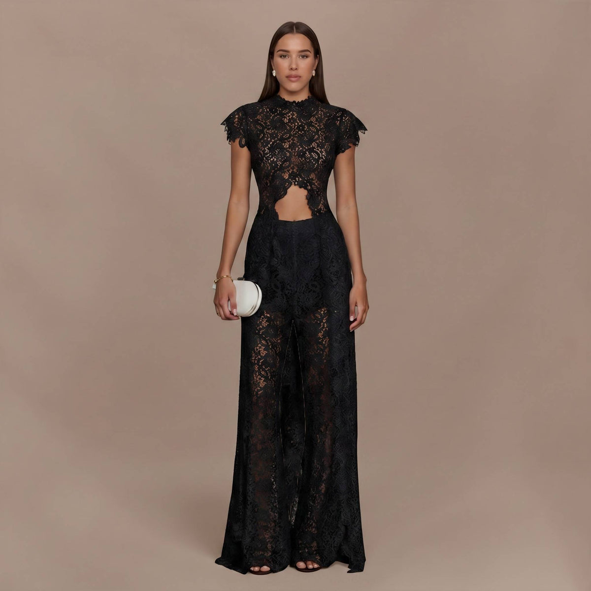 Lace Long-sleeved Top And Wide-leg Pants Set(Headscarf Not Included)