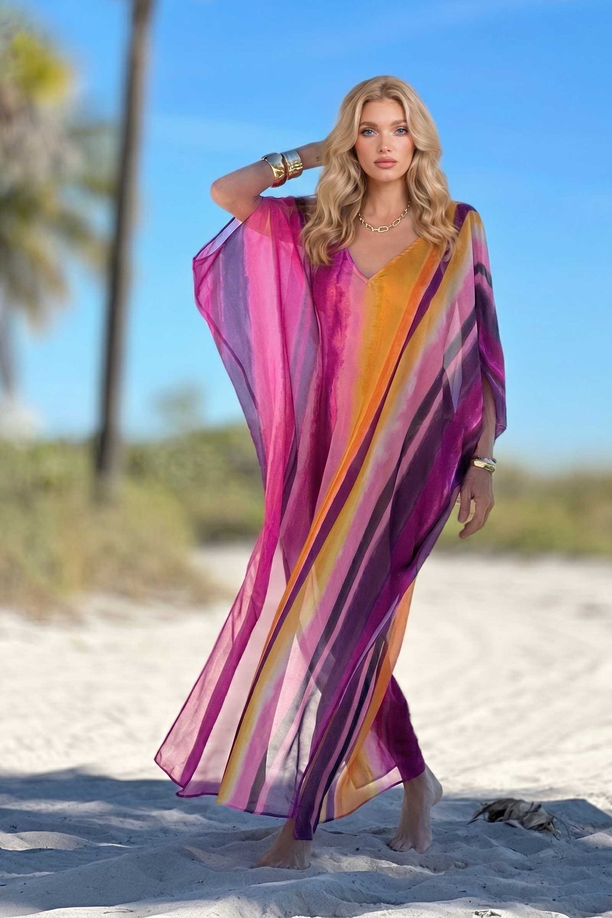 V-Neck Side Slit Printed Maxi Dress