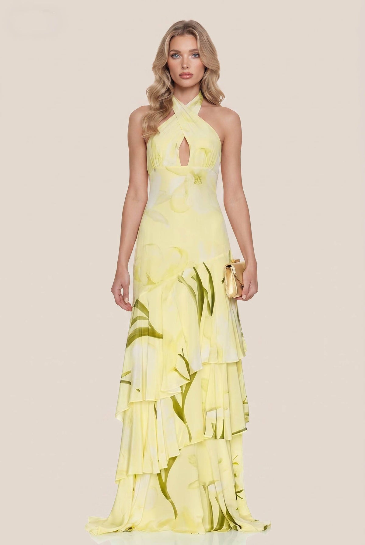 Halter-Neck Printed Maxi Dress