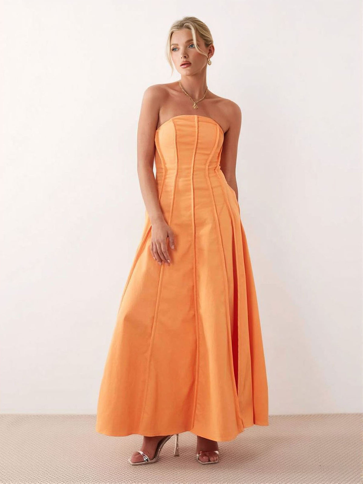 Elegant Strapless Corset A-Line Maxi Dress