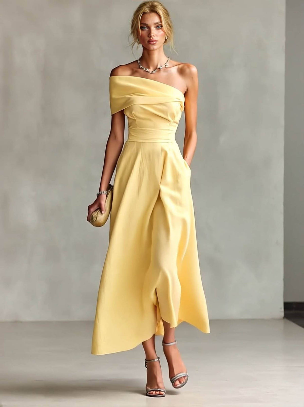 Off-shoulder High-waisted Dress