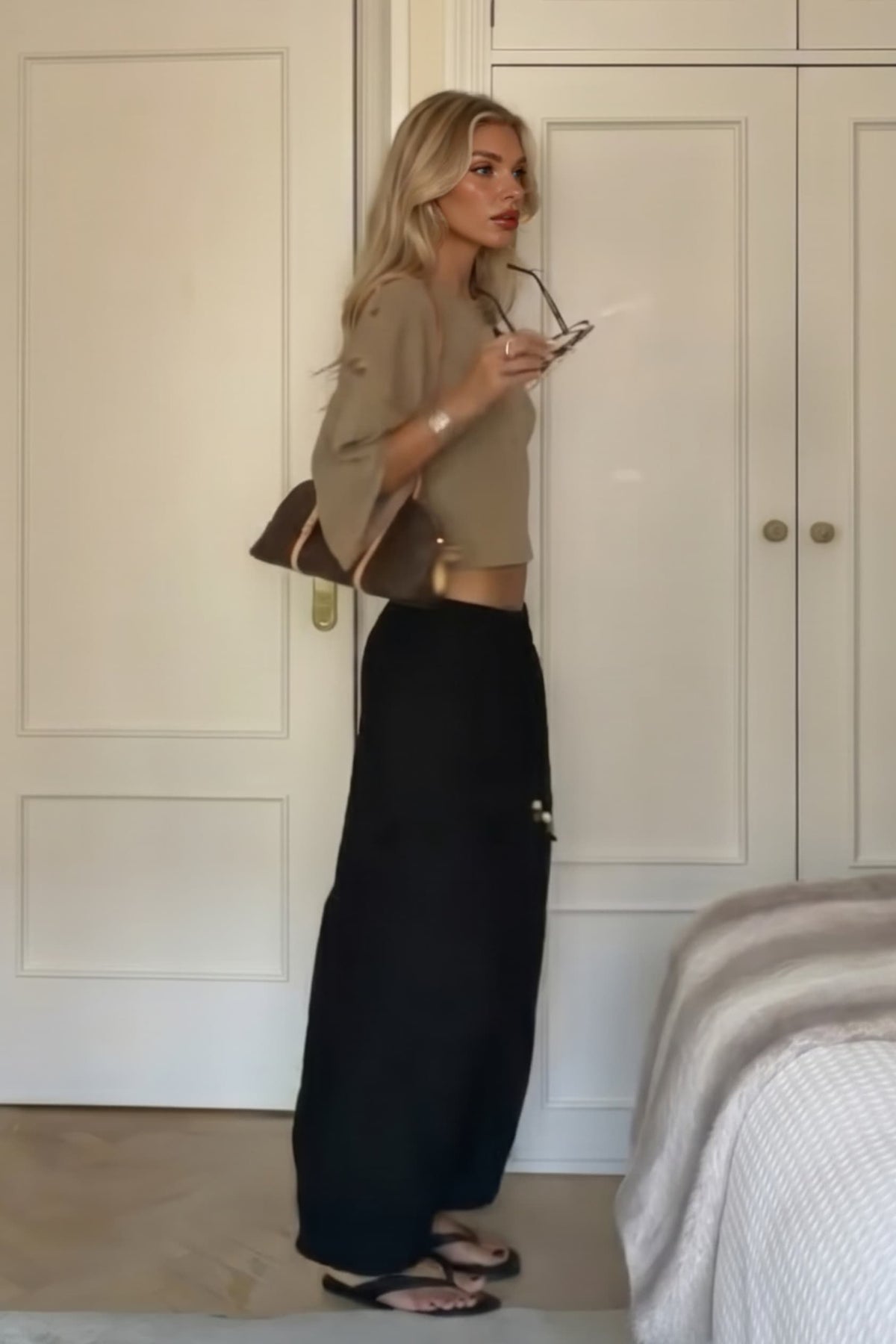 Lantern Sleeve Top And Wide-Leg Pants Set