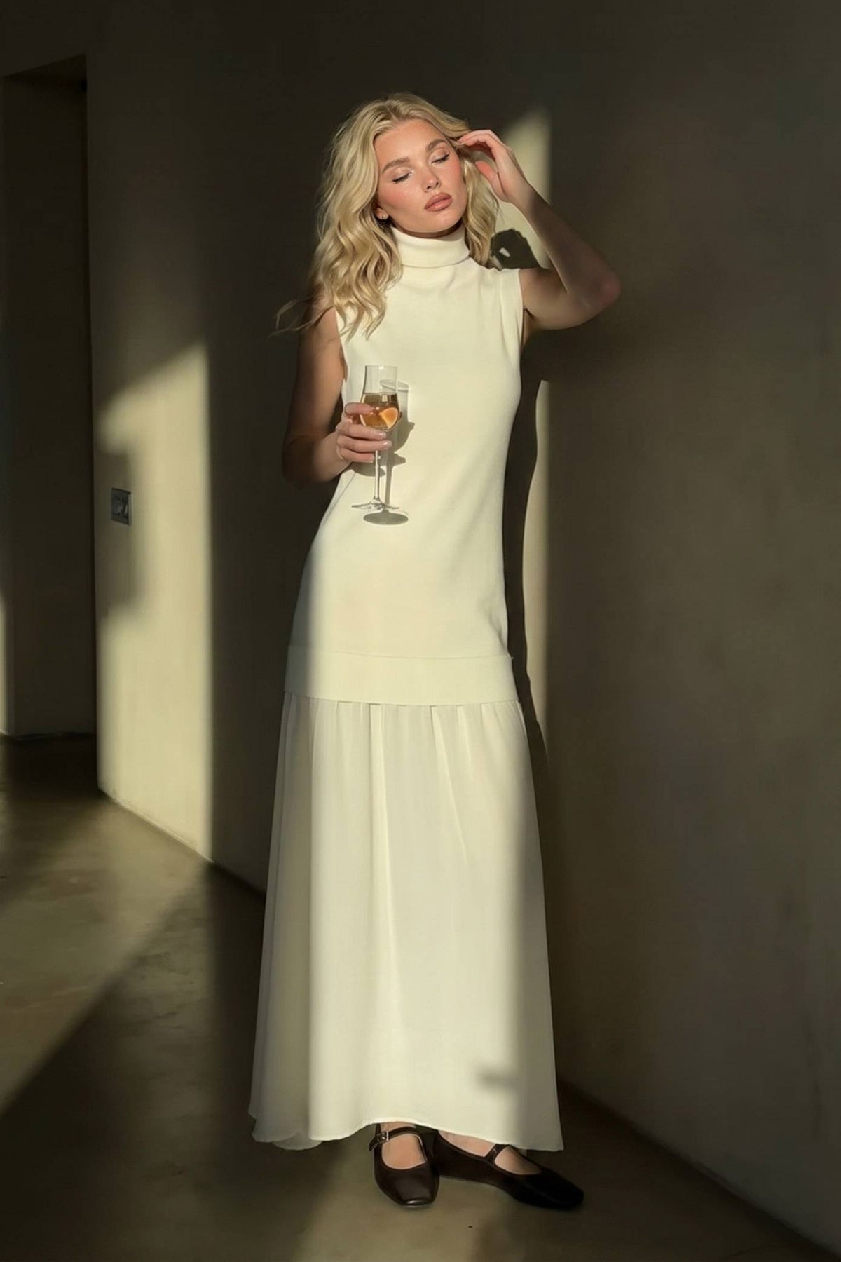 High-Neck Sleeveless Maxi Dress