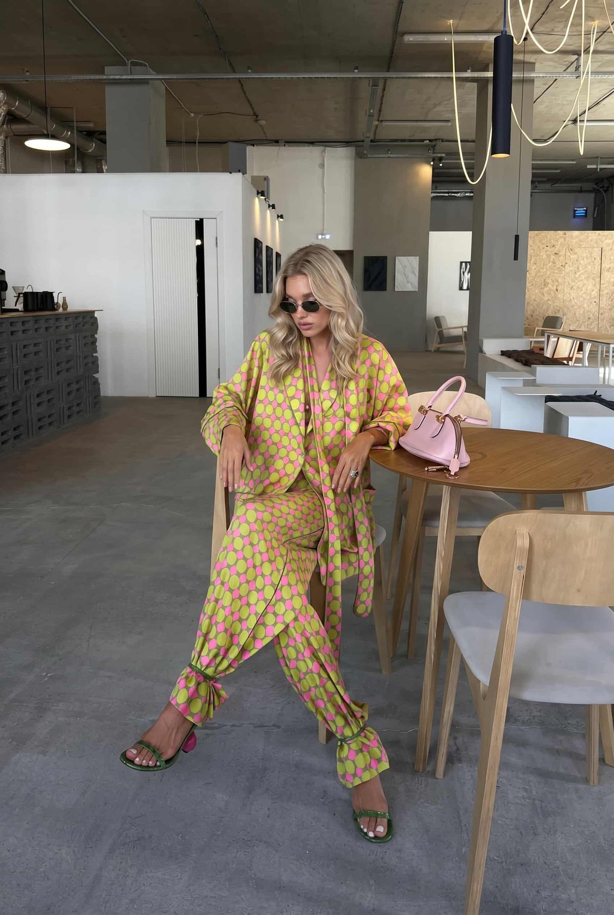 Printed Scarf Shirt And Wide Leg Pants Set