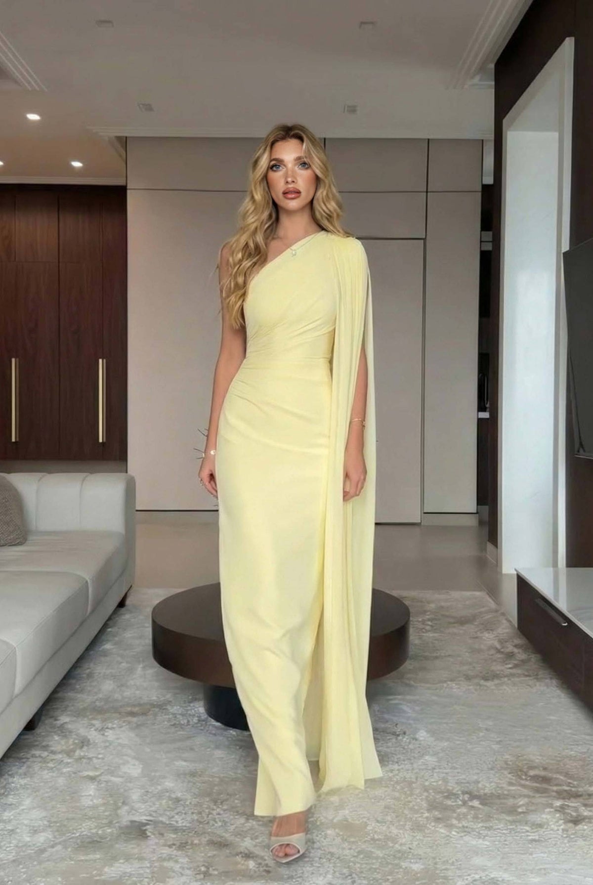 Slant Shoulder Shawl Design Maxi Dress