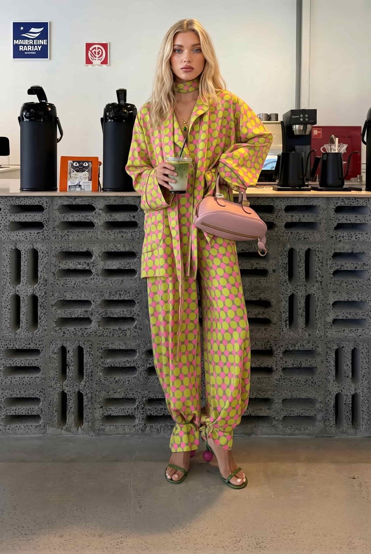 Printed Scarf Shirt And Wide Leg Pants Set