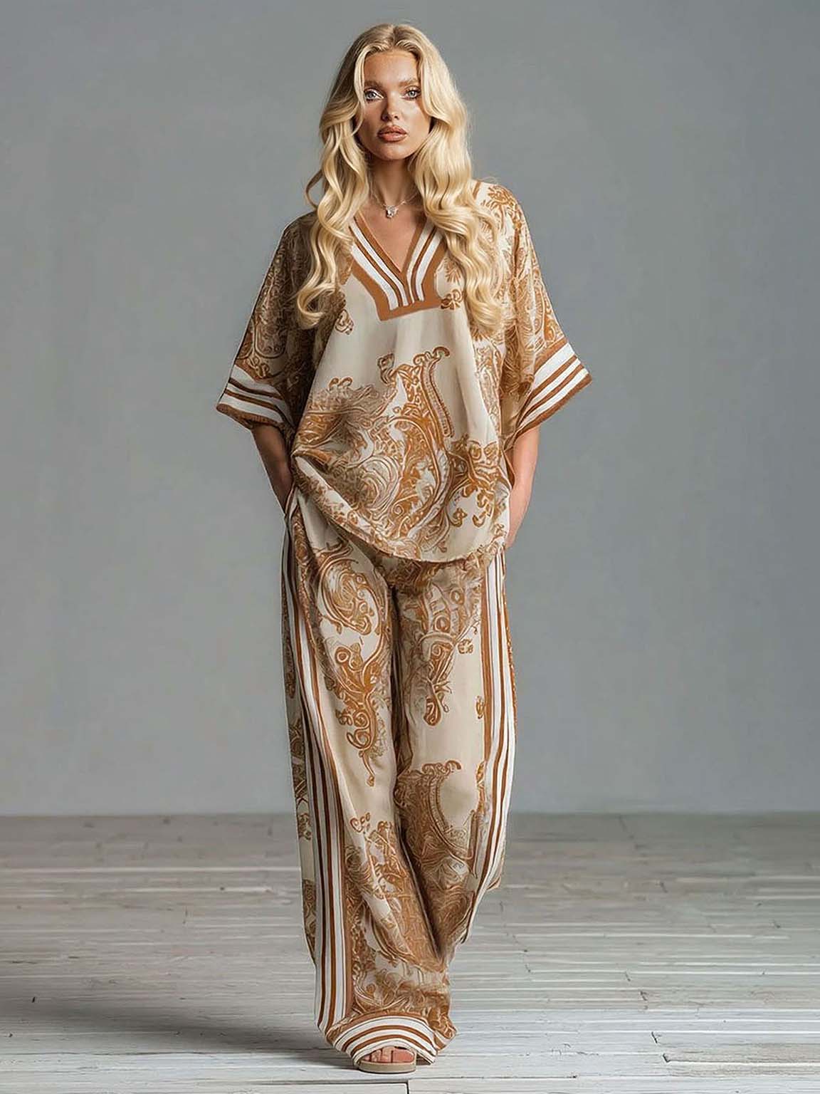Bohemian High-Waist Paisley Print Pants