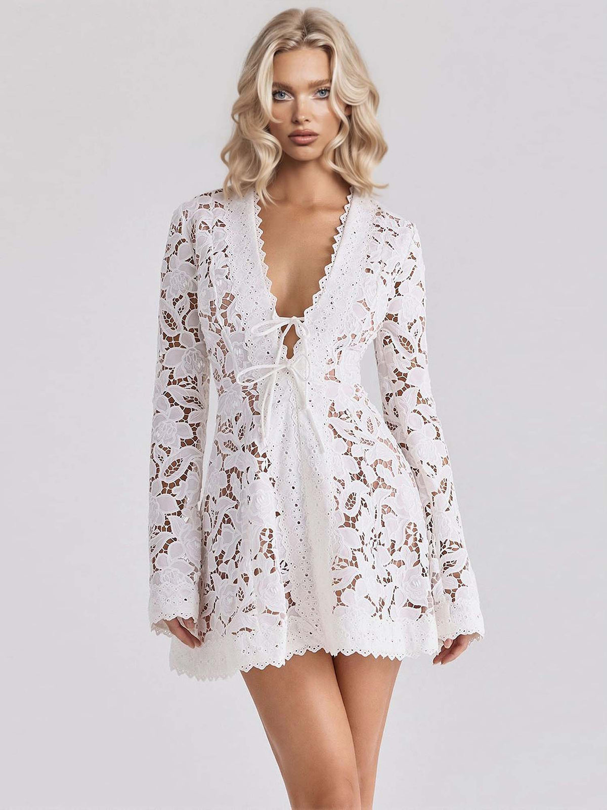 Exquisite Lace Deep V-Neck Mini Dress